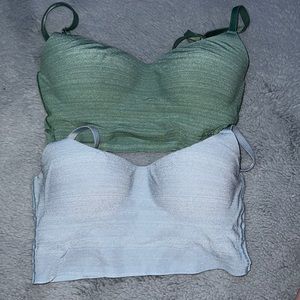 Sage green, light blue wireless bra tops from PINK